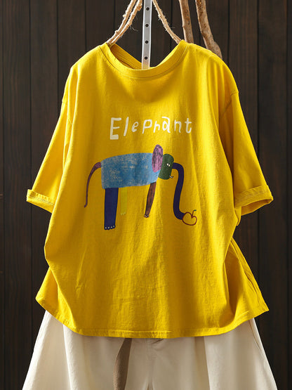 Plus Size Women Summer Casual Elephant Cotton T-Shirt