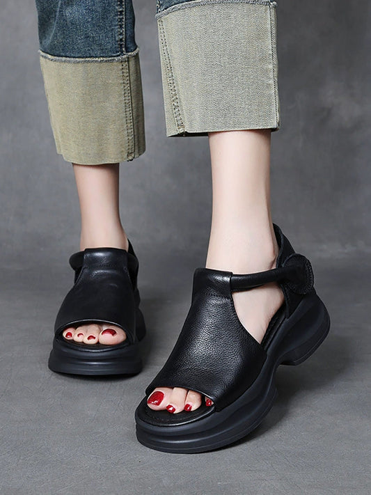 Women Summer Casual Genuine Leather Platform Sandals