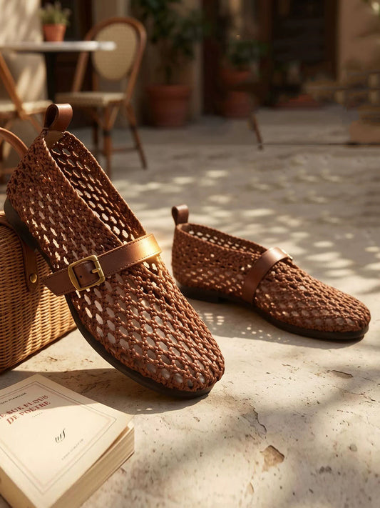 Women Summer Vintage Linen Weave Flat Sandals