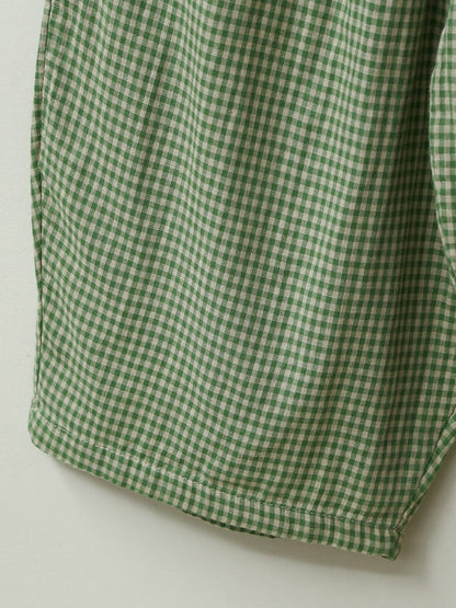Women Summer Retro Plaid Loose Cotton Bloomers