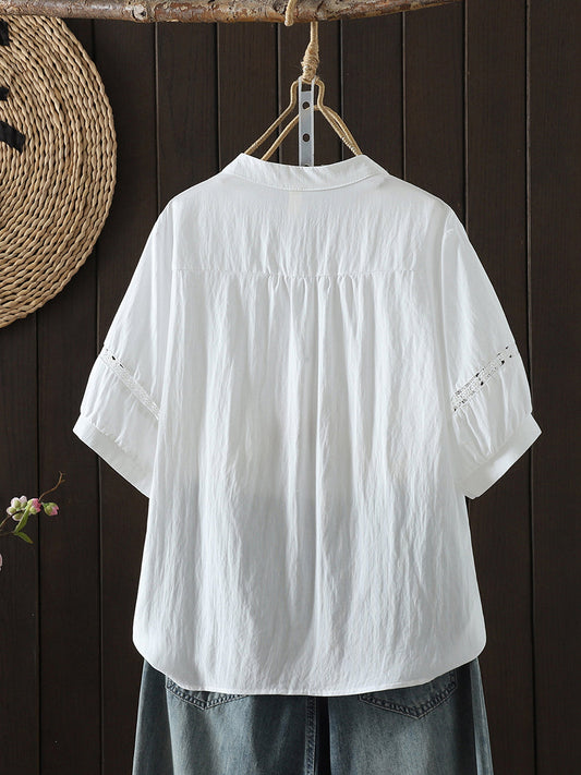 Plus Size Women Summer Artsy Lace V-Neck Blouse