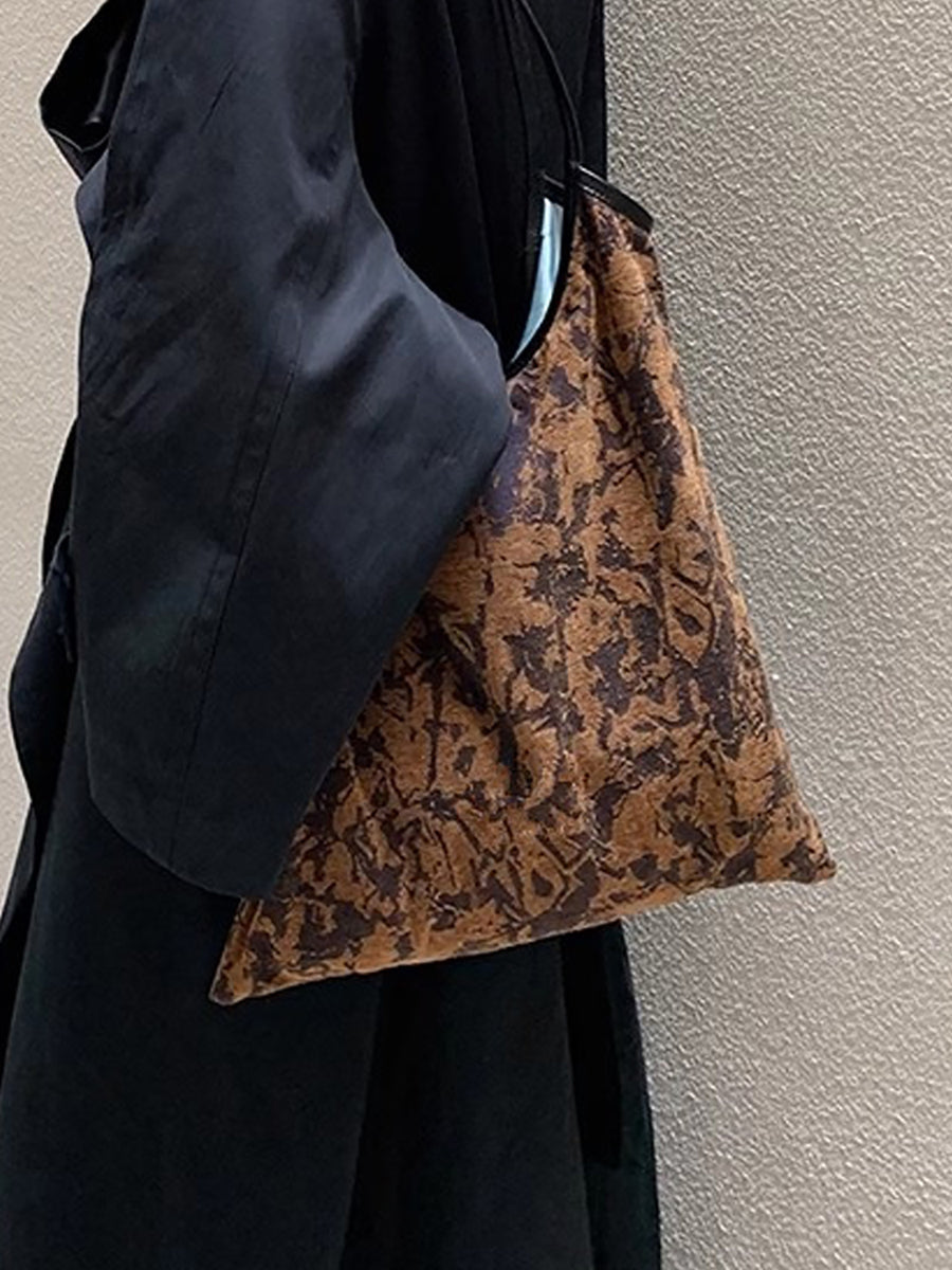 Retro Artistic Oil Painting Embossed Canvas Shoulder Bag