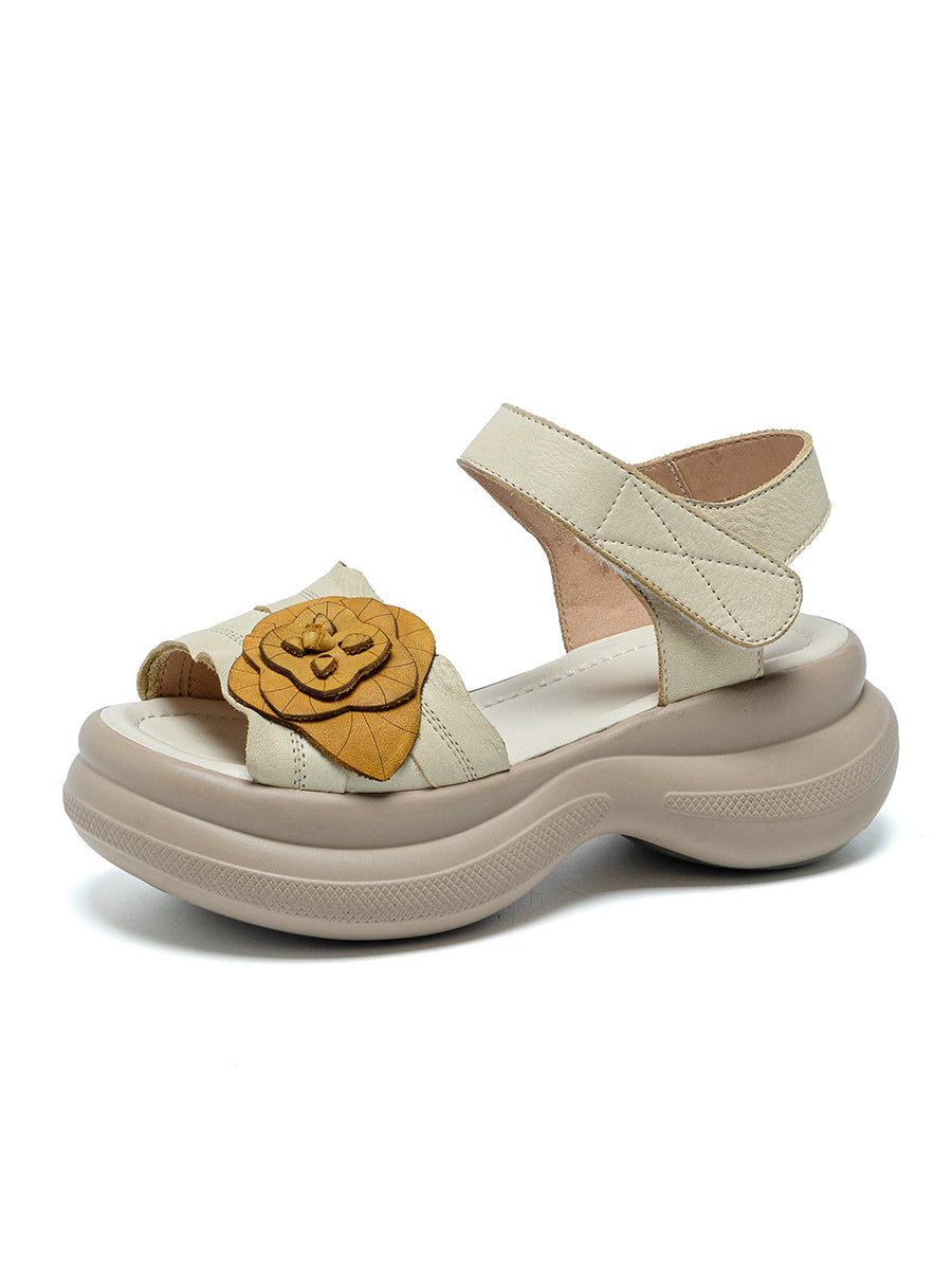 Women Summer Flower Leather Platform Sandals