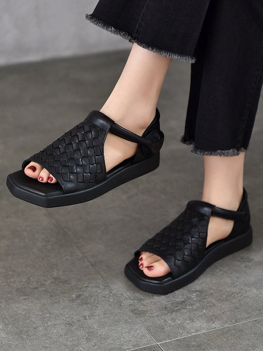Women Summer Genuine Leather Weave Sandals