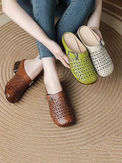 Women Summer Genuine Leather Weave Slippers