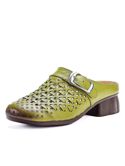Women Summer Genuine Leather Weave Slippers