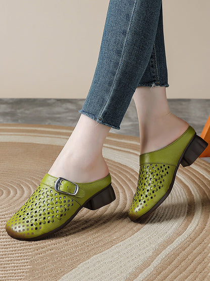 Women Summer Genuine Leather Weave Slippers