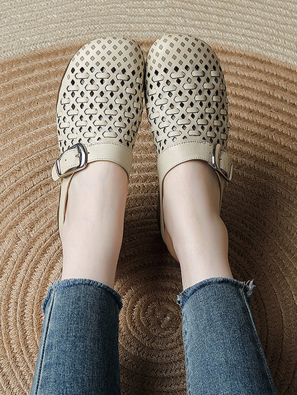 Women Summer Genuine Leather Weave Slippers