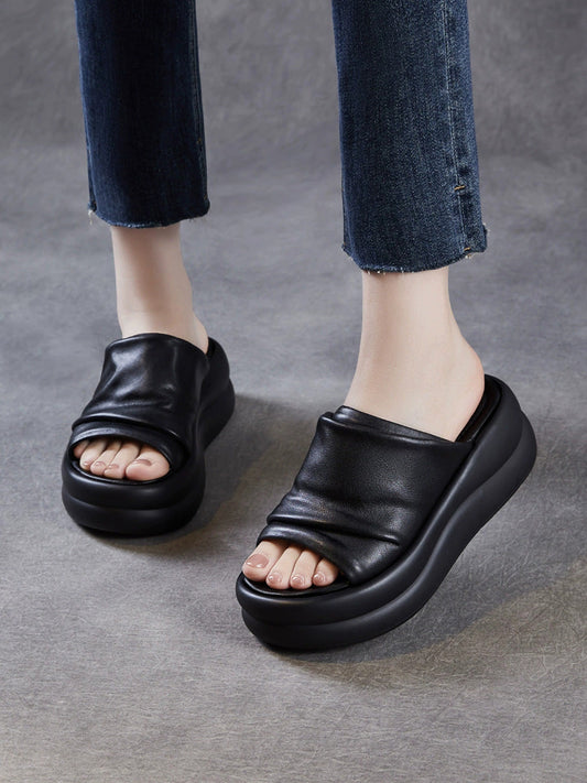 Women Summer Genuine Leather Platform Slippers