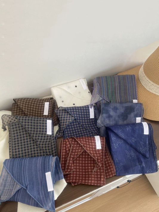 Women Summer Artsy Stripe Dot 100%Ramie Scarf