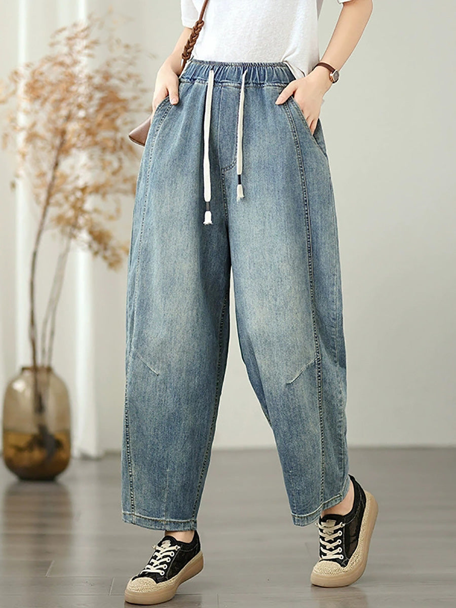 Women Summer Retro Pure Color Harem Jeans