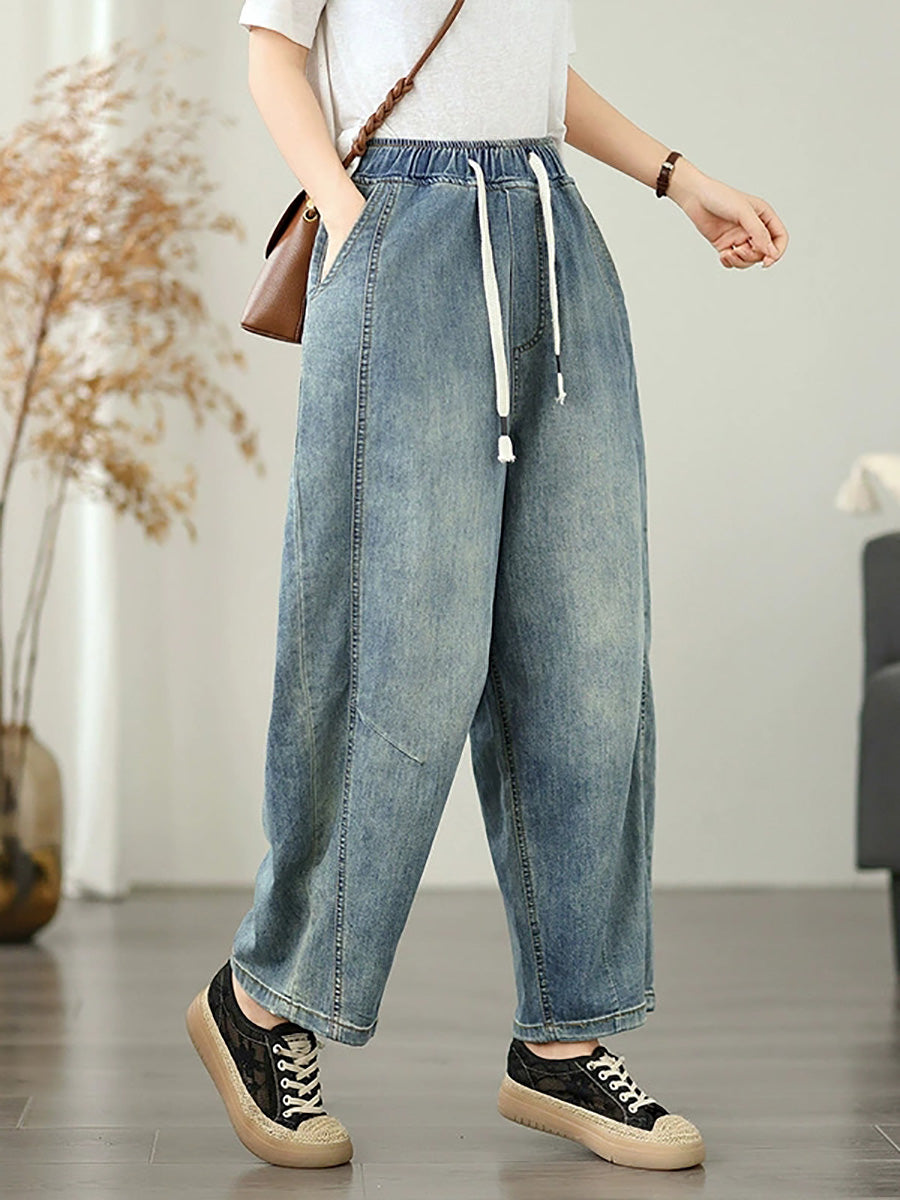 Women Summer Retro Pure Color Harem Jeans