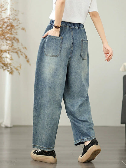 Women Summer Retro Pure Color Harem Jeans