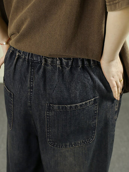 Women Summer Retro Embroidery Harem Jeans