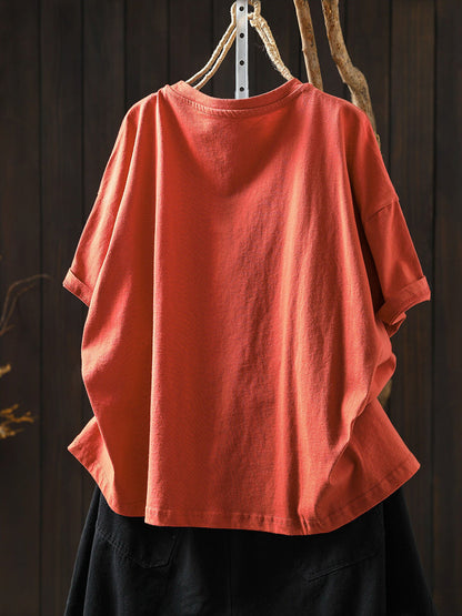 Plus Size Artsy Print 100%Cotton Loose T-Shirt