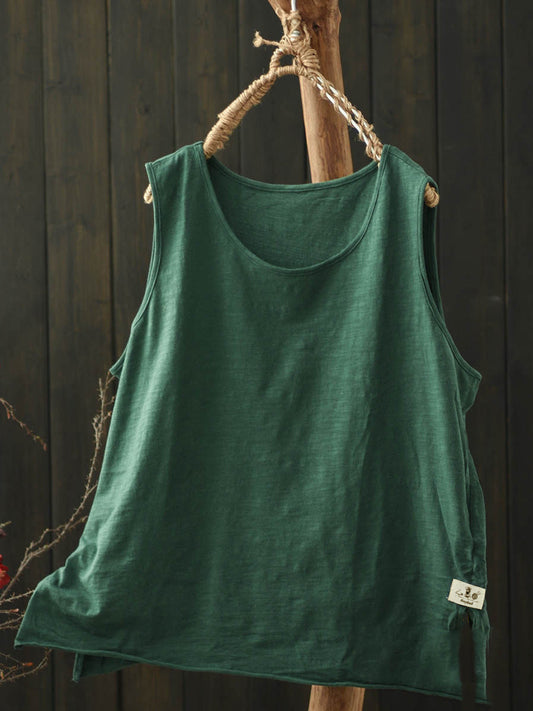 Plus Size Minimalist Solid Cotton Loose Women's Vest Top
