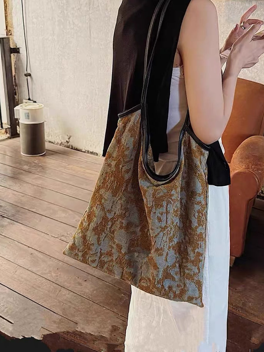 Retro Artistic Oil Painting Embossed Canvas Shoulder Bag