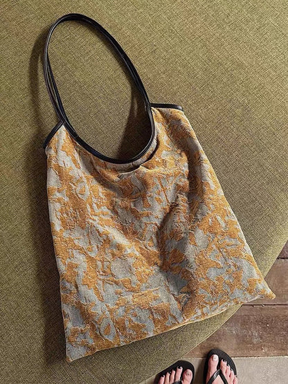 Retro Artistic Oil Painting Embossed Canvas Shoulder Bag