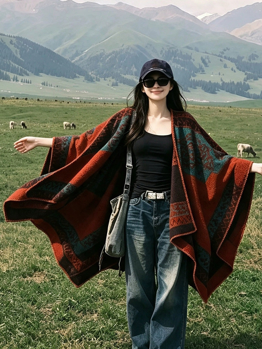 Women Fall Winter Ethnic Style Slit Wrap Shawl