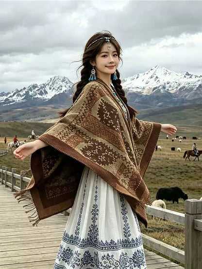 Women Fall Winter Ethnic Style Slit Wrap Shawl