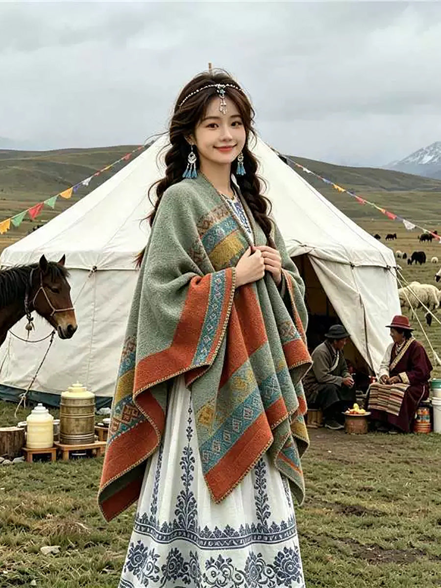 Women Fall Winter Ethnic Style Slit Wrap Shawl