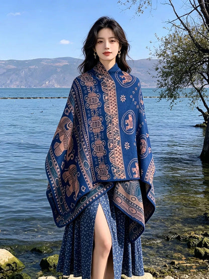 Women Fall Winter Ethnic Style Slit Wrap Shawl