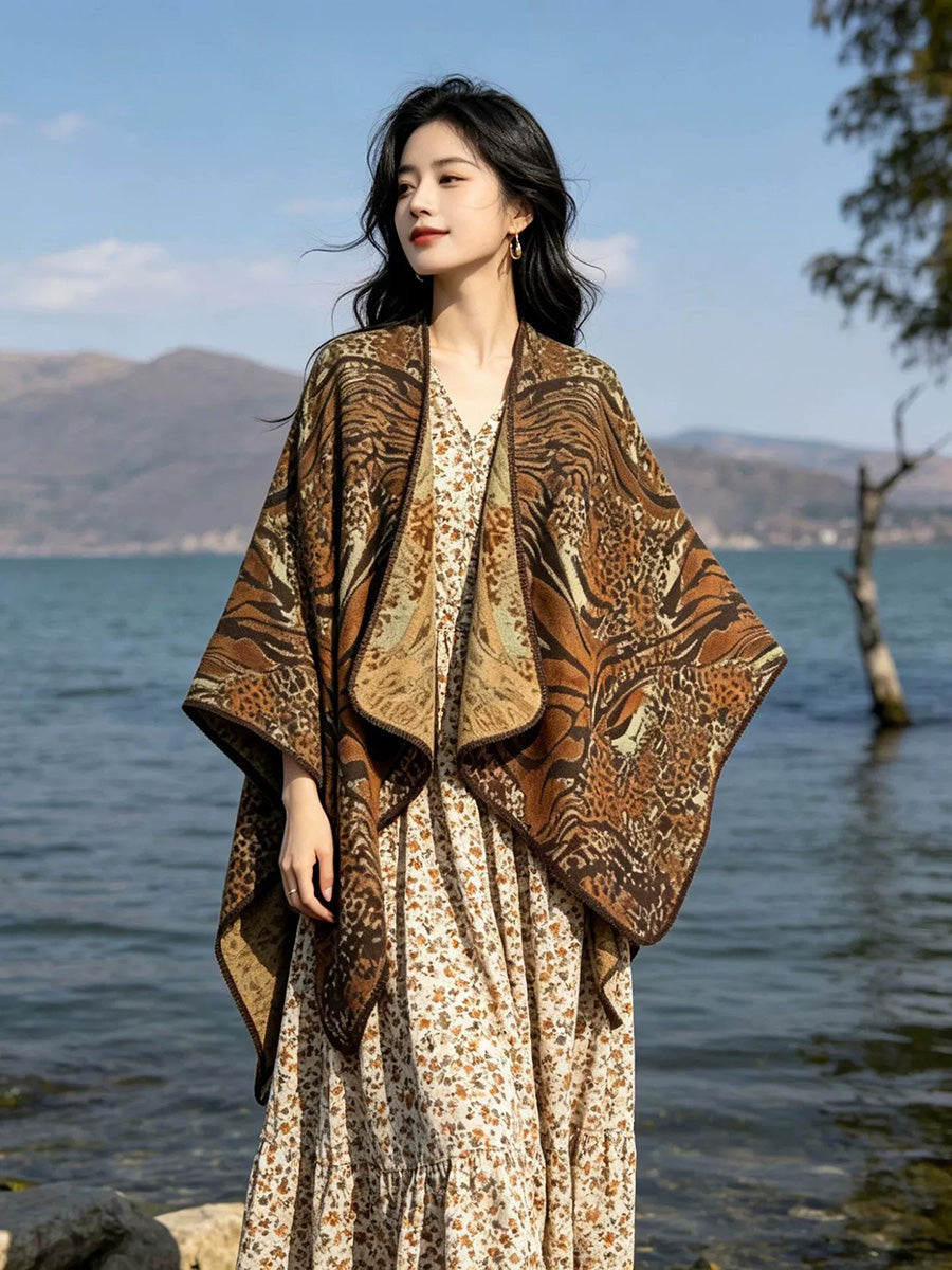 Women Fall Winter Ethnic Style Slit Wrap Shawl