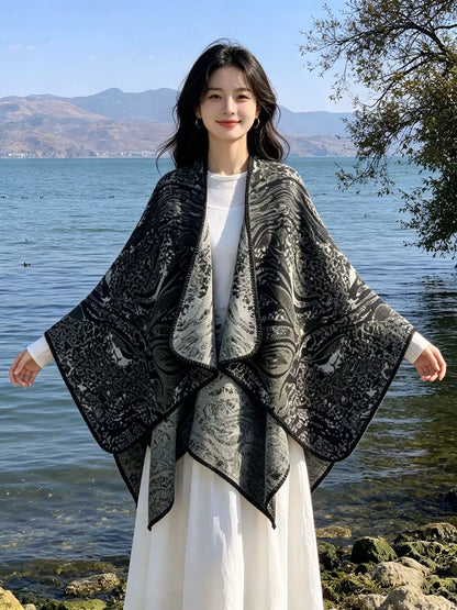 Women Fall Winter Ethnic Style Slit Wrap Shawl
