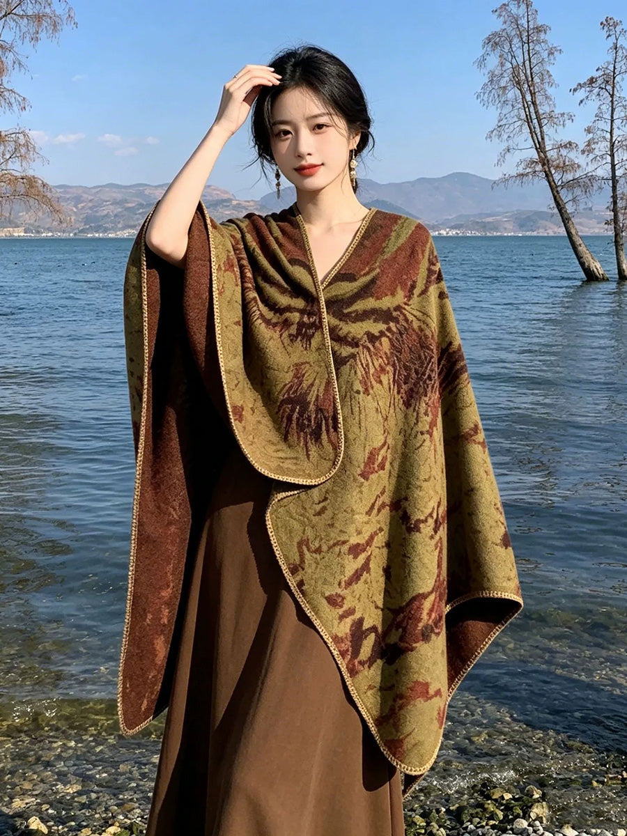 Women Fall Winter Ethnic Style Slit Wrap Shawl