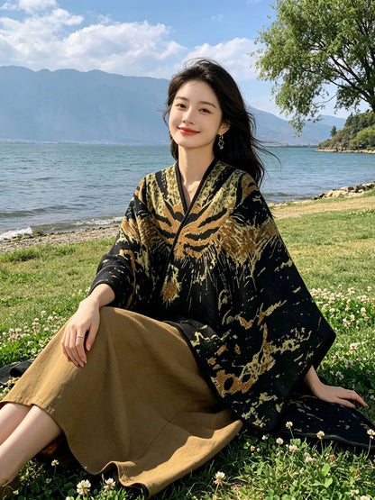 Women Fall Winter Ethnic Style Slit Wrap Shawl