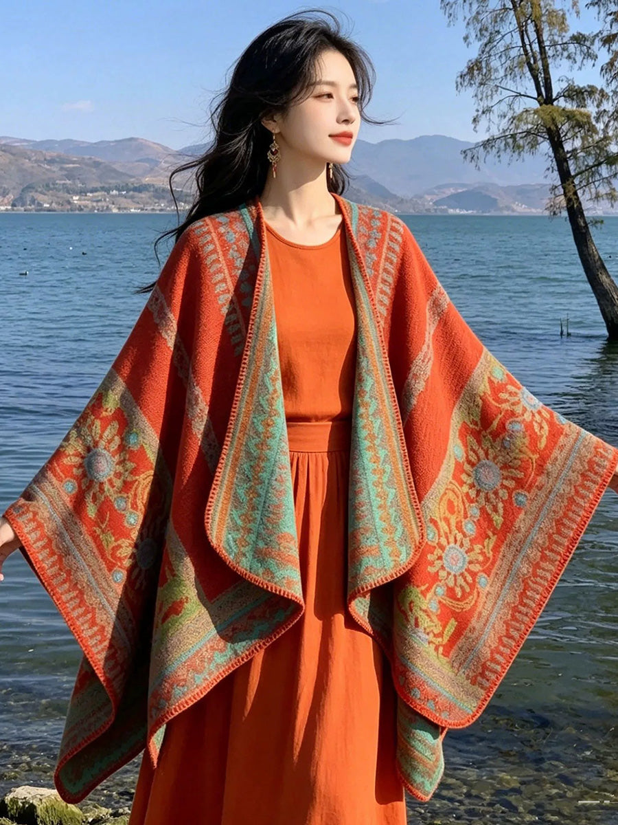 Women Fall Winter Ethnic Style Slit Wrap Shawl