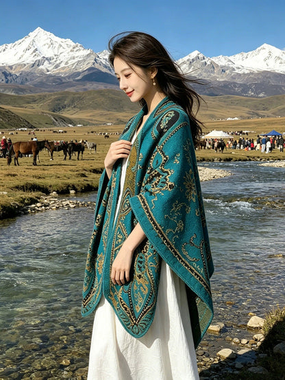 Women Fall Winter Ethnic Style Slit Wrap Shawl