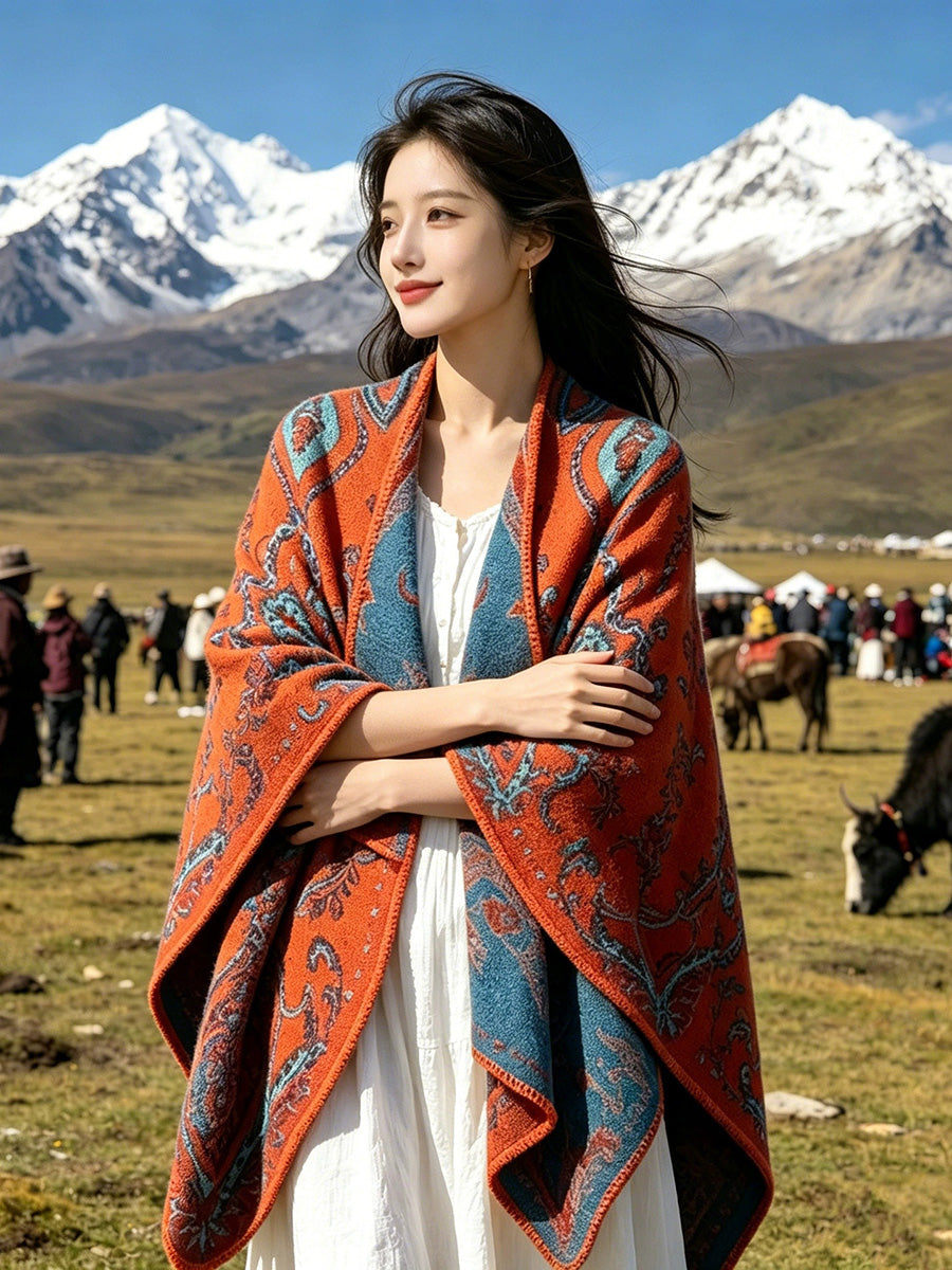 Women Fall Winter Ethnic Style Slit Wrap Shawl