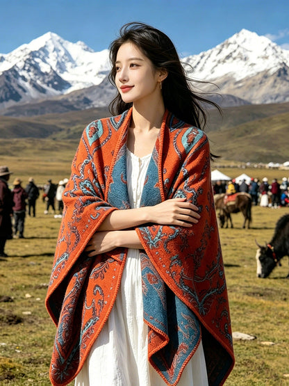 Women Fall Winter Ethnic Style Slit Wrap Shawl