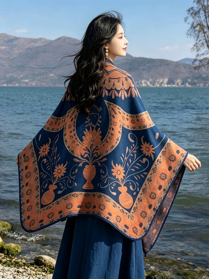 Women Fall Winter Ethnic Style Slit Wrap Shawl