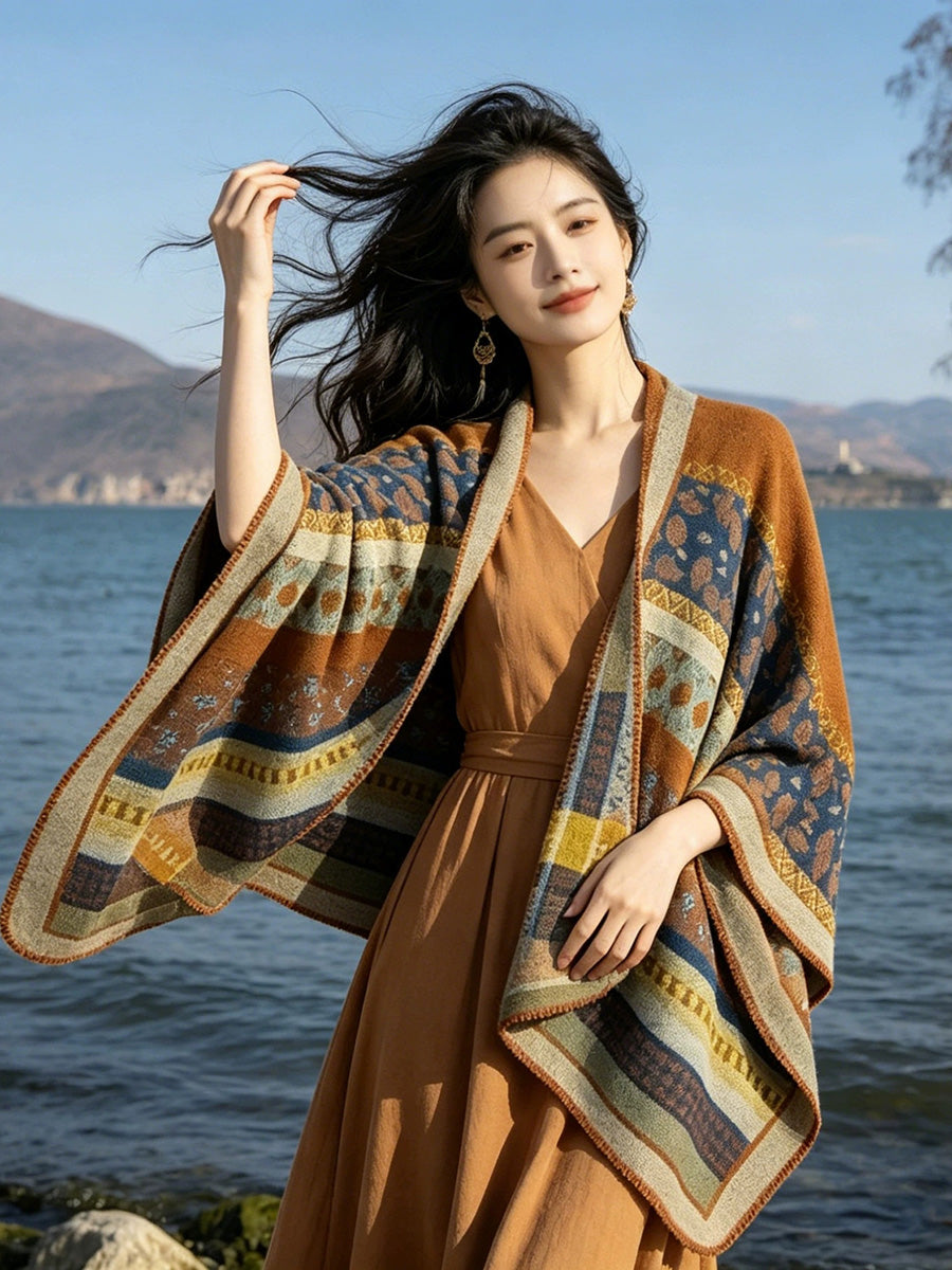 Women Fall Winter Ethnic Style Slit Wrap Shawl