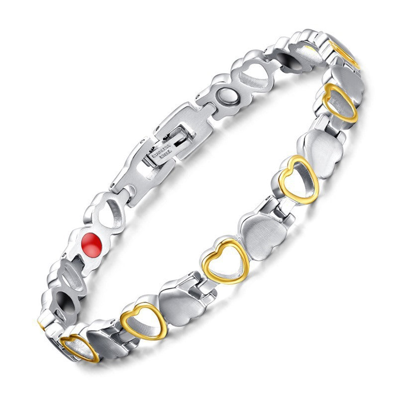 Sweet Heart Shape Beaded Bracelet In Rose Gold Alloy With Electroplated Finish, Unisex Design