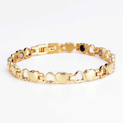 Sweet Heart Shape Beaded Bracelet In Rose Gold Alloy With Electroplated Finish, Unisex Design