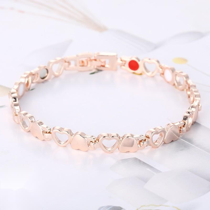Sweet Heart Shape Beaded Bracelet In Rose Gold Alloy With Electroplated Finish, Unisex Design