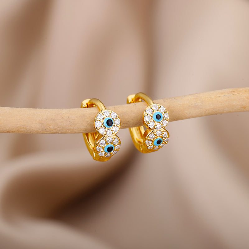 Geometric Waterproof Non Tarnish Earrings For Women, Copper With 18K Real Gold Plated PVD Coating And Zircon Inlay