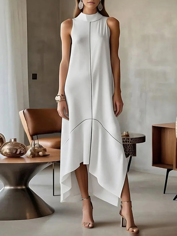 Sleeveless Split-Joint Split-Side High Neck Maxi Dresses