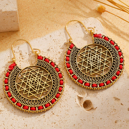 Bohemian Gold Sector Carving Earrings For Women With 304 Stainless Steel Ear Pins, Zinc Alloy Material