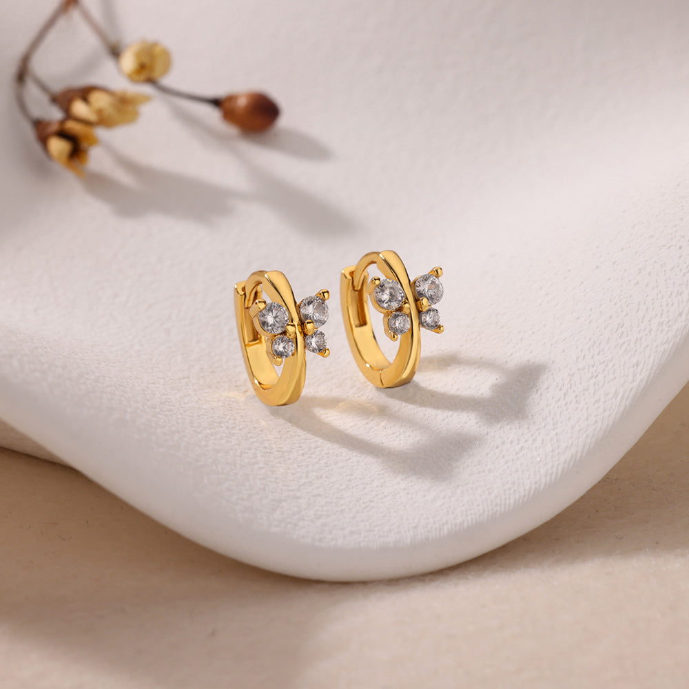 Geometric Waterproof Non Tarnish Earrings For Women, Copper With 18K Real Gold Plated PVD Coating And Zircon Inlay
