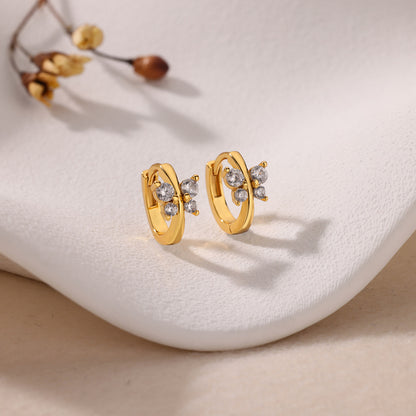 Geometric Waterproof Non Tarnish Earrings For Women, Copper With 18K Real Gold Plated PVD Coating And Zircon Inlay