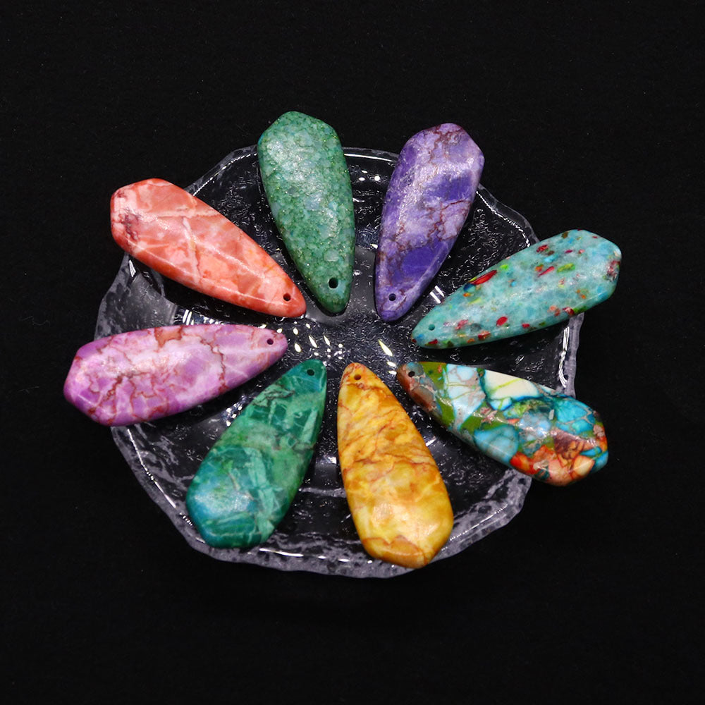 Water Droplets Turquoise Pendant With Polished Stone Texture Featuring Dyed Emperor Stone