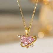 A Heart-Shaped Pink Diamond - Gold - Necklace