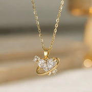 A Heart-Shaped White Diamond - Gold - Necklace