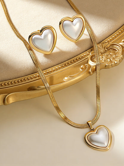 Sweet Heart Shape Jewelry Set For Women Featuring 304 Stainless Steel With Golden Plated Finish And Snake Chain