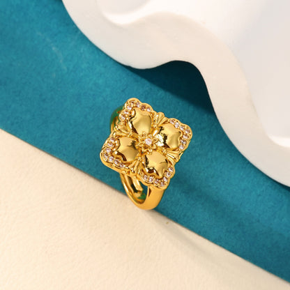 Electroplated Flowers Ring For Women In Copper With 18K Real Gold PVD Coating And Zircon Inlay