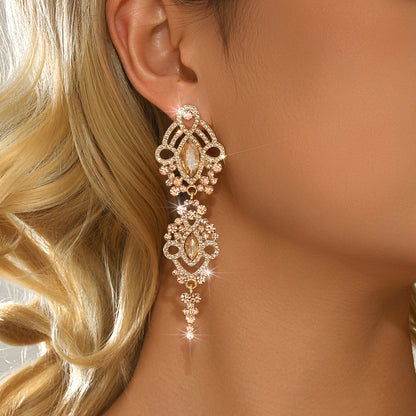 Elegant Geometric Drop Earrings For Women With KC Golden Plated Zinc Alloy And Rhinestone Bezel Setting